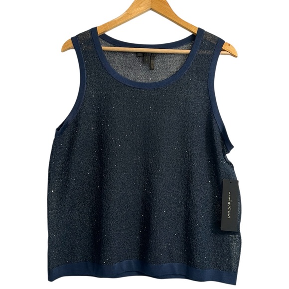 Donna Karan NY Sequin Crochet Sleeveless Top in Navy Size Large NWT - Picture 2 of 10